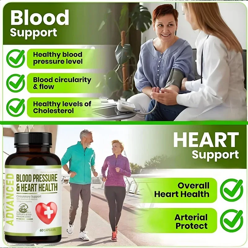 60Capsules Blood Pressure Support Supplement Using Hawthorn Berries and Hibiscustosupport Blood Pressure and Healthy Circulation