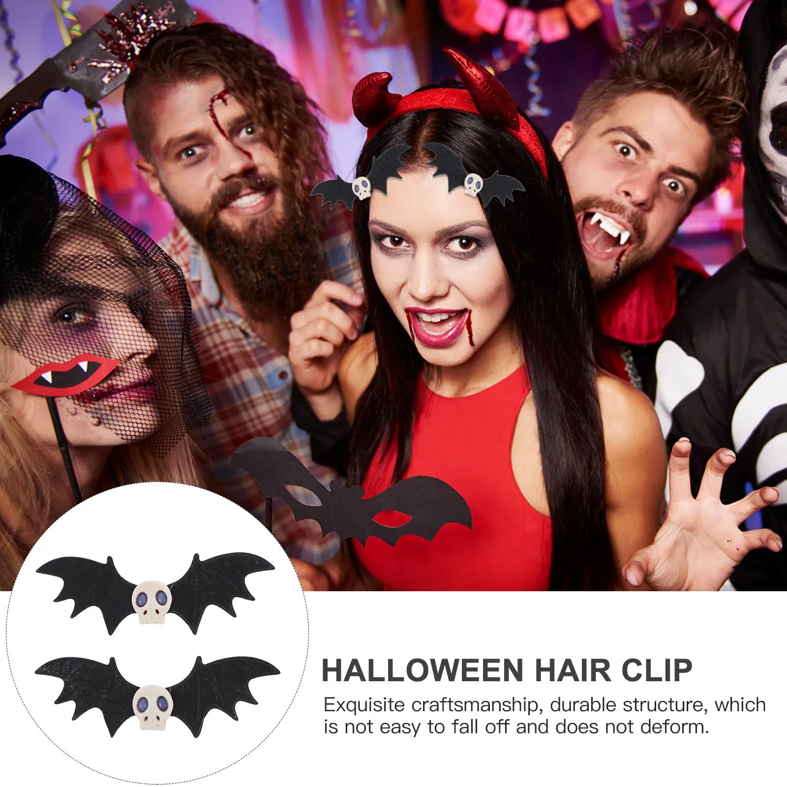 

2pcs Bat Skull Hair Clip Halloween Party Hairpin For Festival Hair Accessory Lightweight Durable Skull Bat Hairpin