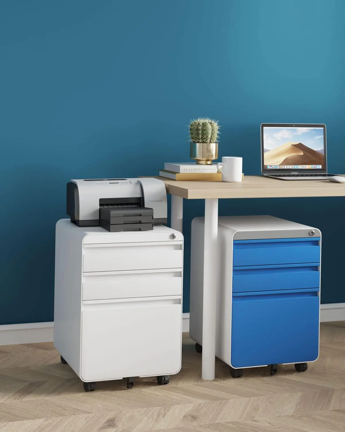 3 Drawer File Cabinet, Metal Filing Cabinets with Lock Wheels & Hanging Rail for A4/Legal/Letter File, Anti-tilt Under Desk