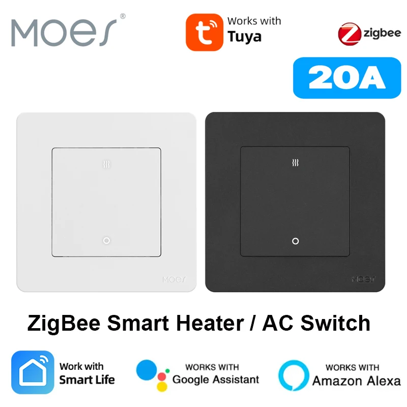 

MOES Tuya 20A ZigBee умный обогреватель переменного тока, монитор высокой нагрузки, двухполюсное приложение, дистанционное управление для Alexa Google Home