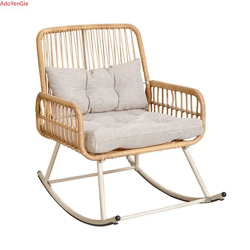 Home leisure rattan woven rocking chair creative nap balcony carefree adult living room modern lazy handmade lounge chair