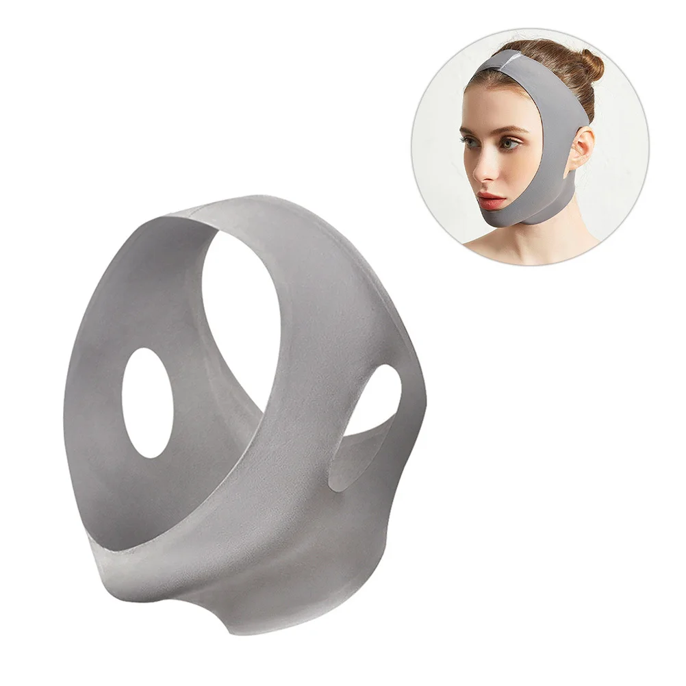 Cinturón de estiramiento facial gris talla Xl, mascarilla facial fina suave y transpirable, correa en V para adelgazar la barbilla para mujer, mascarilla facial fina