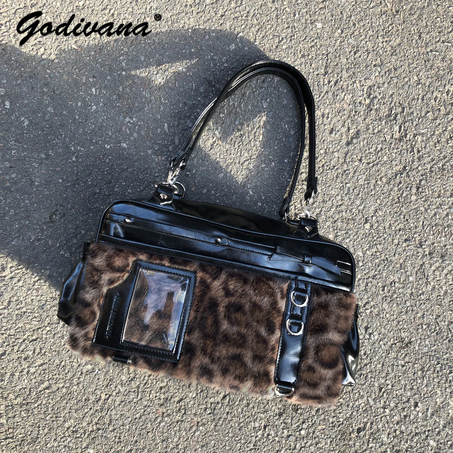 Leopard Fur stitching Sweet Cool Pain Bag New Anime Exhibition Student Girl Leather Shoulder Bag Original Totes Armpit Bags