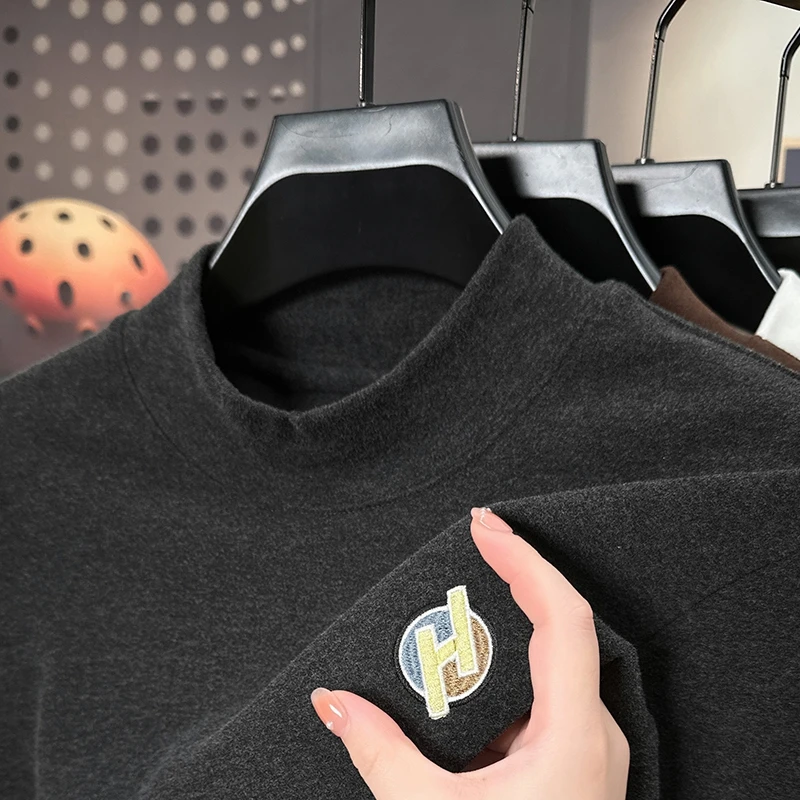 

Luxury Man Long-Sleeved T-Shirt Mock Neck Letter Print Korean-Style Winter New Pullover Versatile Skin-Friendly Leisure MensWear