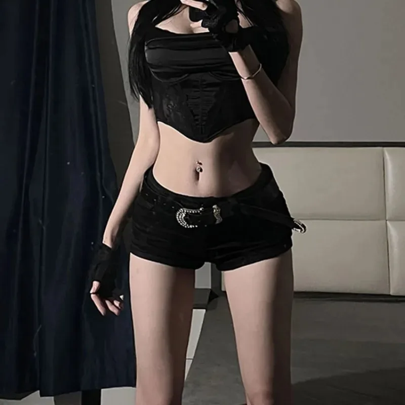 Denim Mini Shorts Women New European Style Trendy Summer Temperament Trousers Popular Button Sexy Sheath Night Club Slim Street