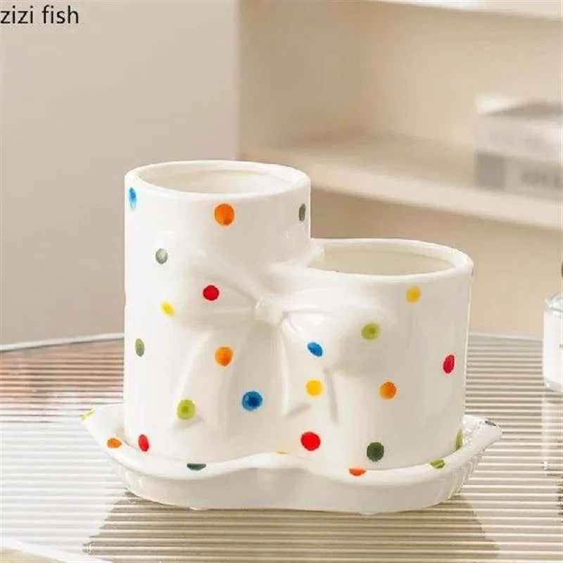 Suporte de Cerâmica Colorido com Bolinhas para Hashis, Escorredor e Organizador de Utensílios de Cozinha, Decoração de Cozinha