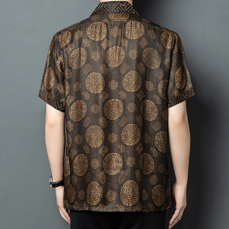 Silk 65%&Viscose 35% Shirts For Men Short Sleeved Vintage Print Summer Cool Feeling Quality Smooth Comfortable Camisas De Hombre