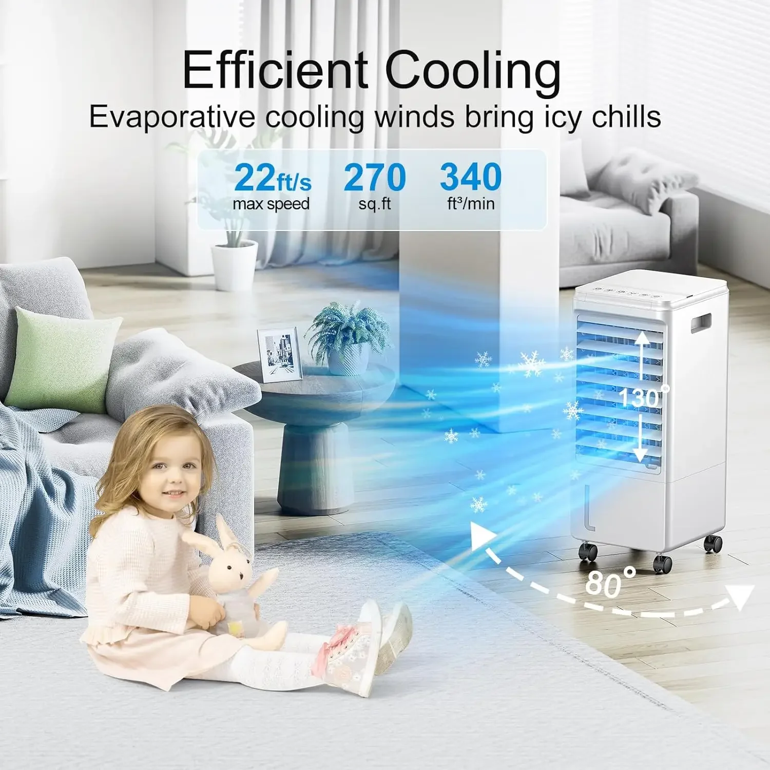 3 em 1 evaporativo Air Cooler, Windowsless Swamp, Cooler Design, inclui 2 Pacotes de Gelo, 1.85 Gall, Cool e Energy Efficient