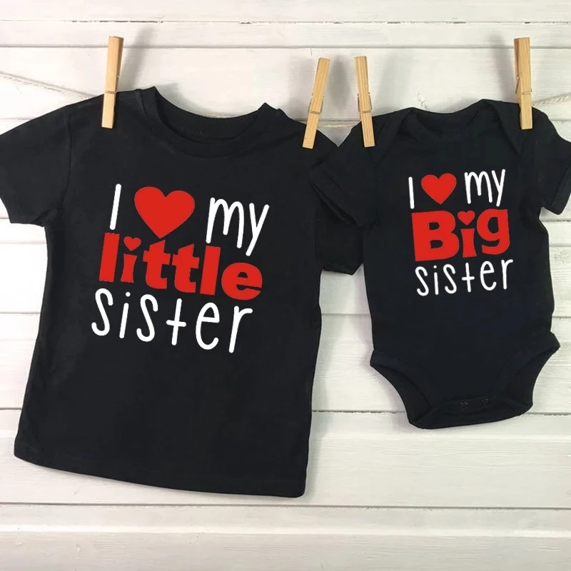 Matching T Shirts Sibling Sisters Brother T-shirt I Love My Big Sister Brother Family Clothing Kids Boys Clothes Baby Bodysuits