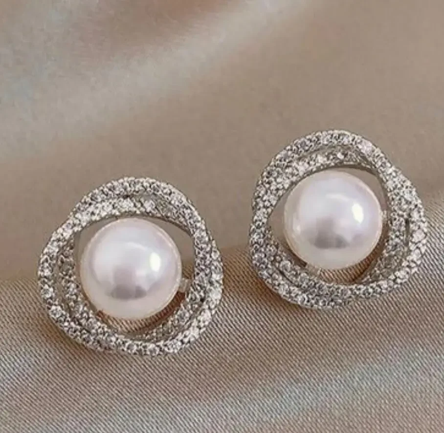 Korean Exquisite Niche White Color Flower Pearl Shiny Zircon Stud Earrings For Women Earring Fashion Jewelry New Custom Jewelry