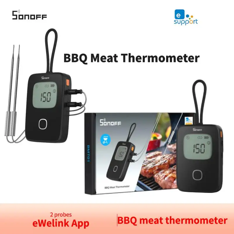 SONOFF Meat Thermometer BMT01 Barbecue Temperature Sensor Alarm 0-300 Degree Detection Timer App Notification With 2 Probes