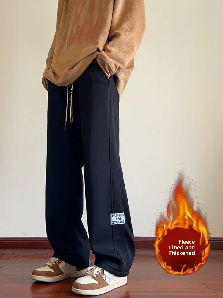 

Мужские утепленные свободные спортивные брюки с широкими штанинами и прямым кроем, повседневные, осенне-зимние, модные, универсальные, молодежные, для активного образа жизни