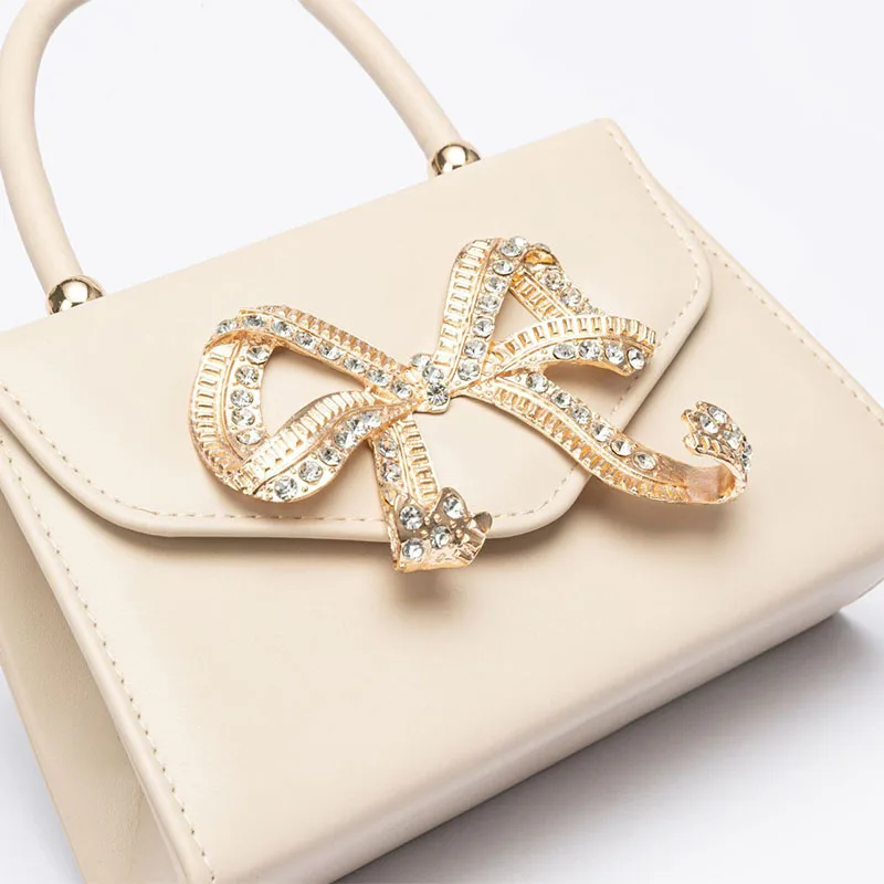 Square PU Leather Clutch Handbags for Women 2024 Luxury Designer Rhinestone Bowknot Wedding Bridal Purse Shoulder Top Handle Bag