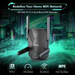 COMFAST 1500Mbps WiFi6 ripetitore Router WiFi Extender Signal Booster AX1500 2.4G 5.8G Repetidor nero wi fi 6 amplificatore CF-XR181
