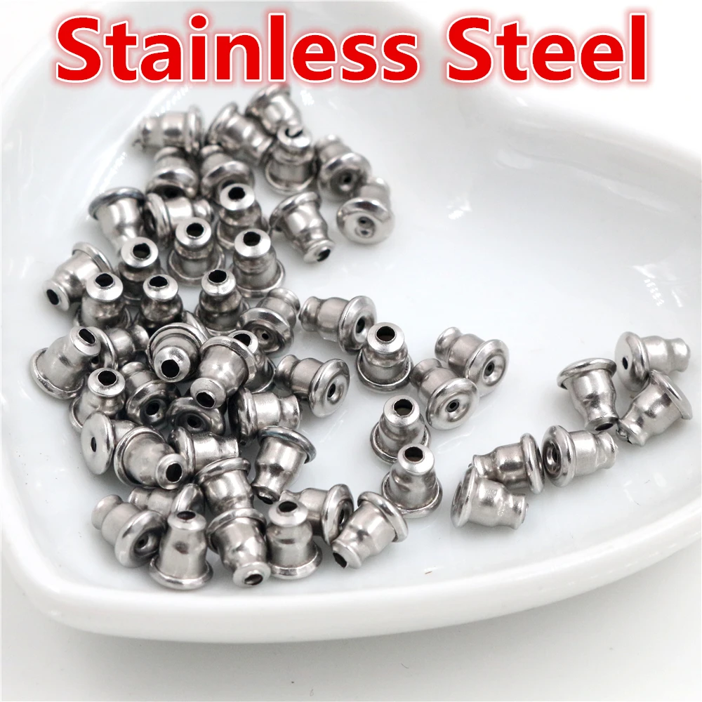 200pcs/Lot High Quality Stainless Steel Earring Back Plug Earring Settings Base Ear Studs Back Earring Stopper Whole Sale