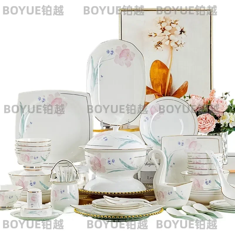 Flower Fairy Ceramic Bowl and Plate Set Elegant Dinnerware for Home Wedding Gift Decorative Tableware Dish Collection