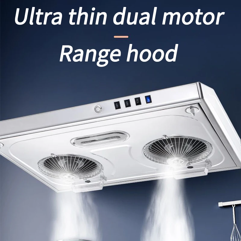 Dual-Motor Range Hood Ultrathin Household Small Size Kitchen Drainage Kitchen Ventilator Strong Suction Force Exhaust Hood