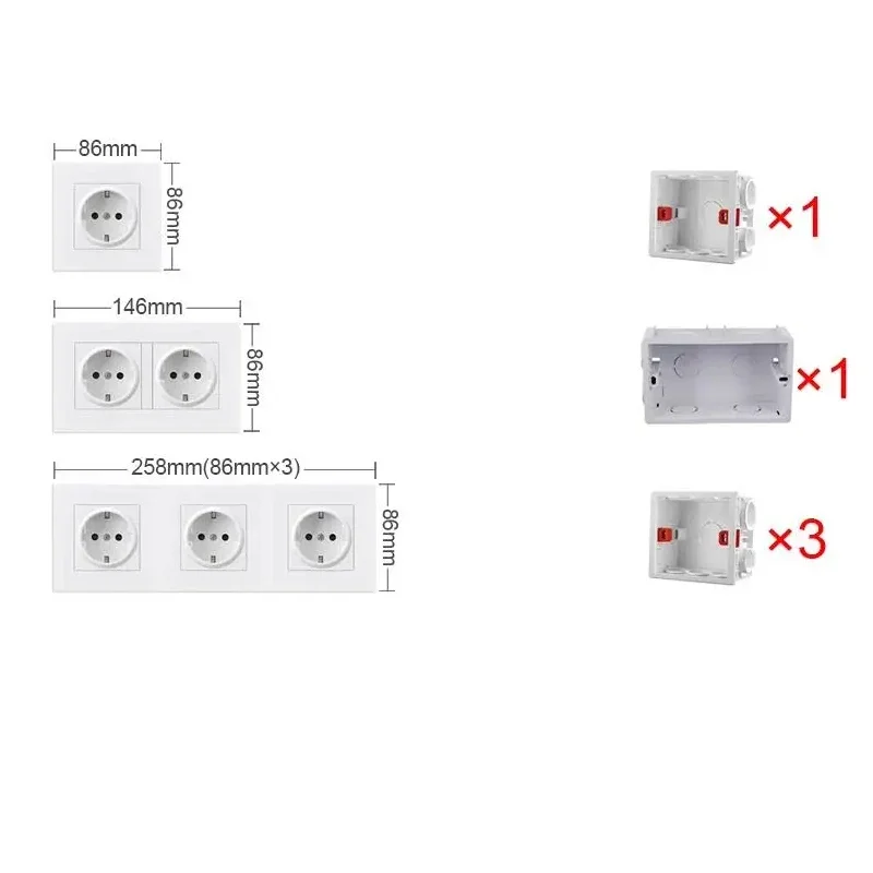 Israel Wall Power Electrical Socket 16A 4000W 1 2 Gang 1way Switch with USB Typec Ports 86/146/147 Outlets Glass Panel Sockets