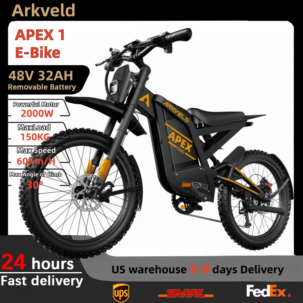 

Arkveld Mountain electric bike 2000W 60KM/H electric dirt bike 48V 32AH Electric bicycle Ebike 25inch fat tire Off-Road e bike