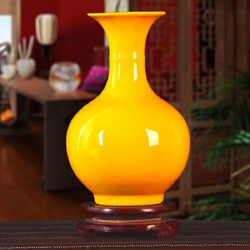Yellow Ceramic Vases All Yellow Glaze Home Crafts Living Room Wedding Gifts  Arrangement Display