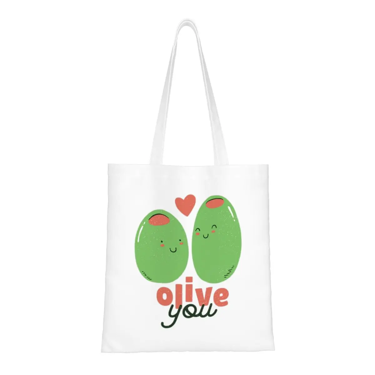 Olive You - I Love You Shopping Bags Ladies Canvas The Tote Bag Reusable Girls Shoulder Tote Travel Handbag