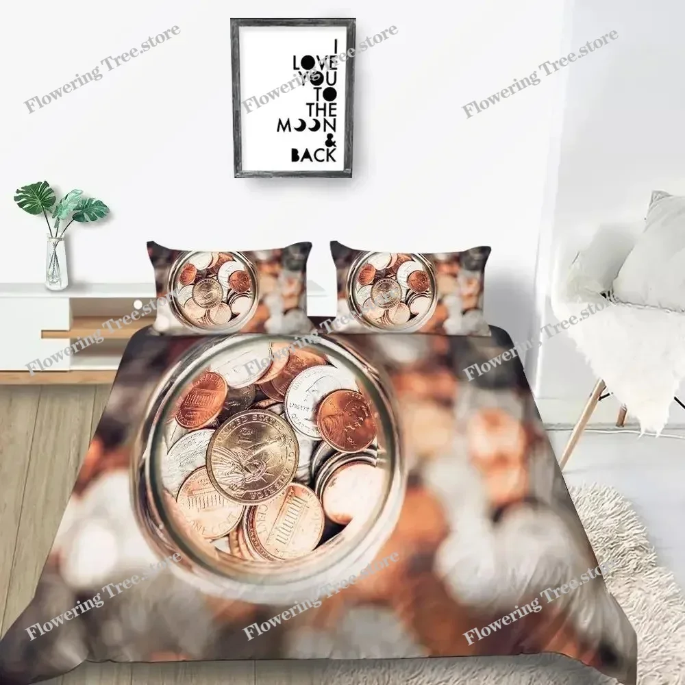 Money Duvet Cover Microfiber Dollar Bills of United States Federal Reserve with The Portrait of Ben Franklin Queen Bedding Set