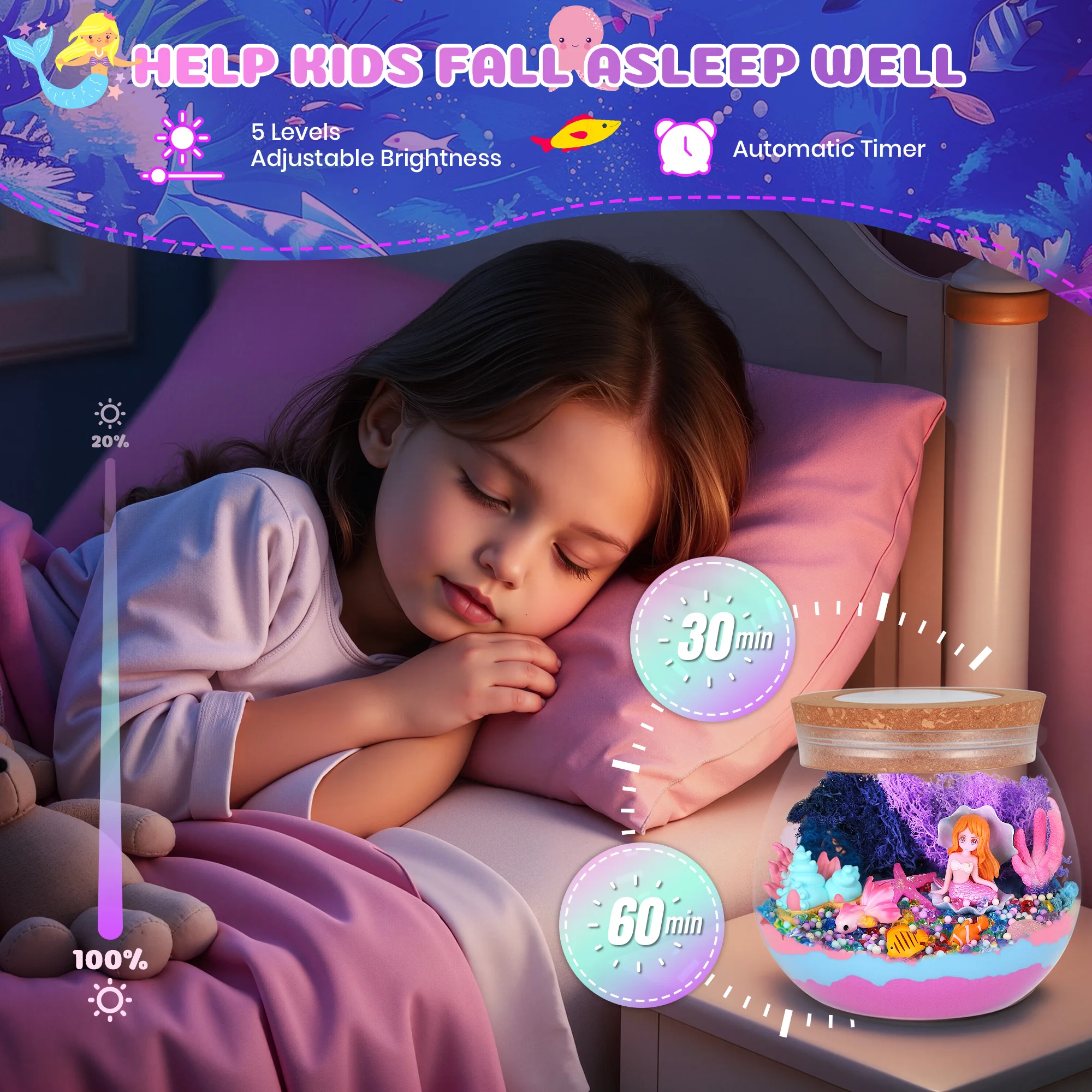 光るマーメイドテラリウムキット リモコン付き DIY工作 クリエイティブ教育玩具 女の子 男の子 4-6歳 7歳 8-12歳向け