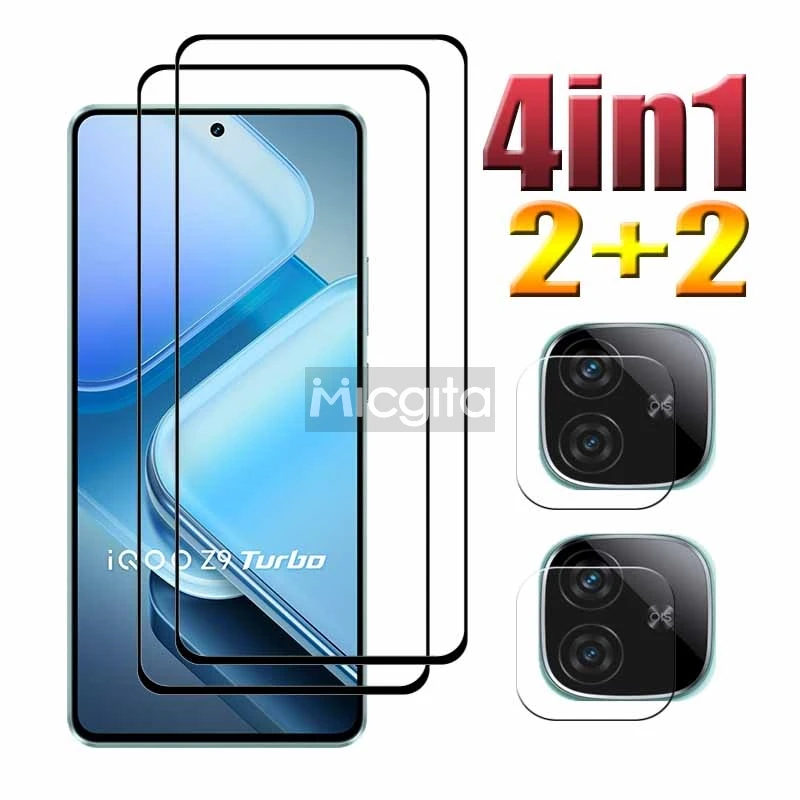 4in1 New Sale For VIVO Z9 Turbo Tempered Glass 9H Front Film and Soft Fiber Camera film