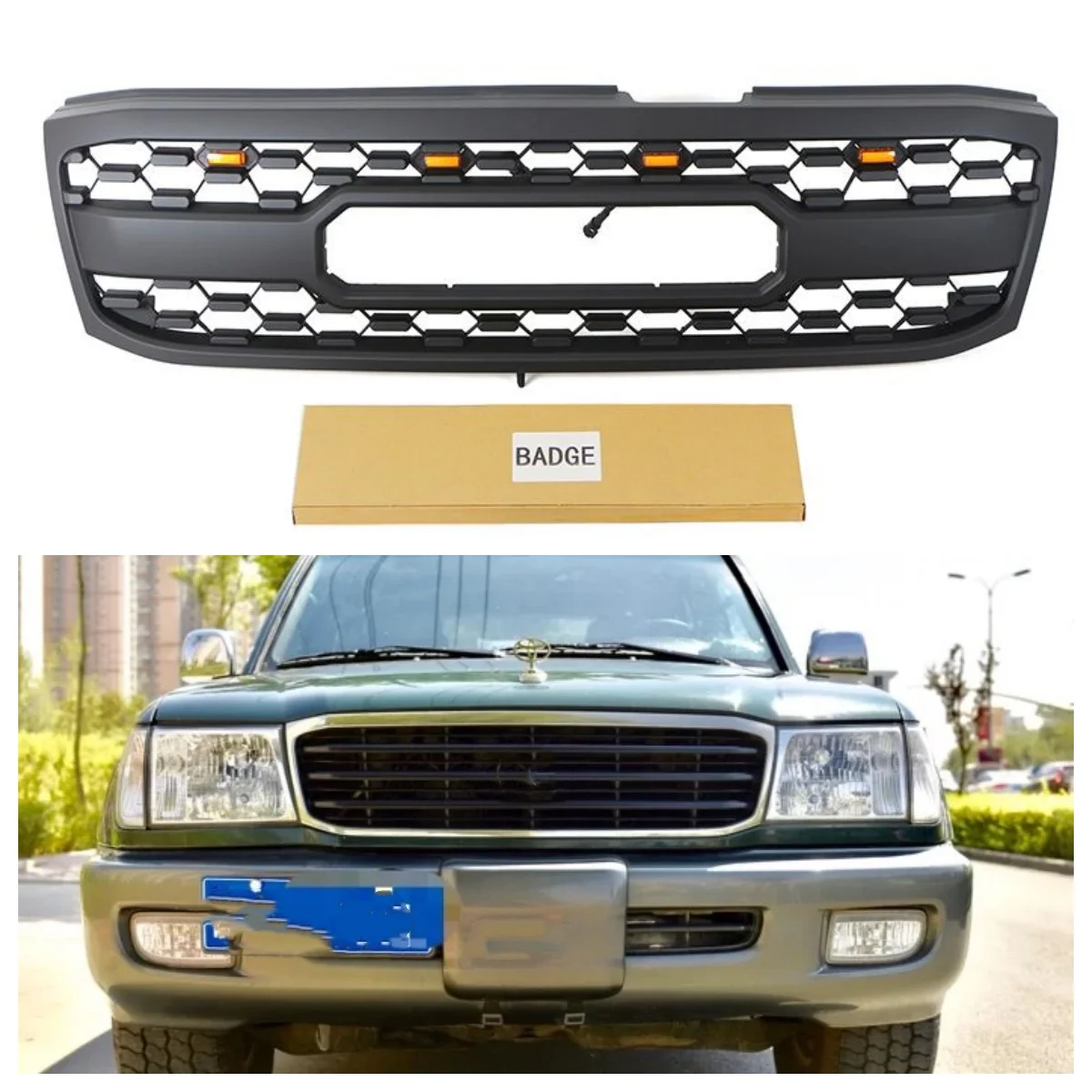 Auto Parts New Style Black Front Grille With Light Fits For LandCrusier LC100 1998-2002