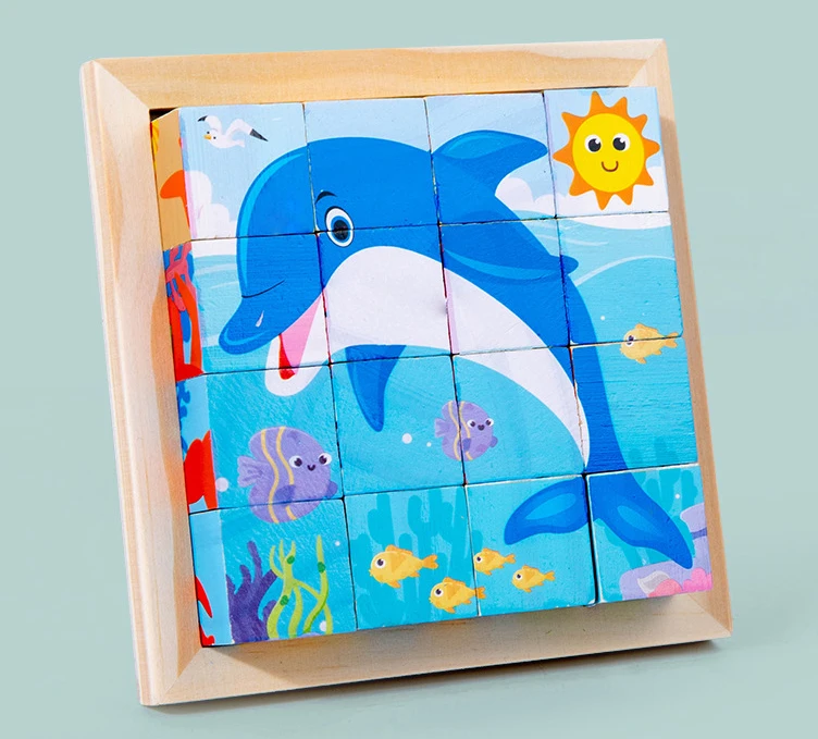 6면체 3D 큐브 퍼즐 트레이 1세트 나무 어린이 수납 장난감 어린이 교육용 장난감 재미있는 게임 어린이 선물