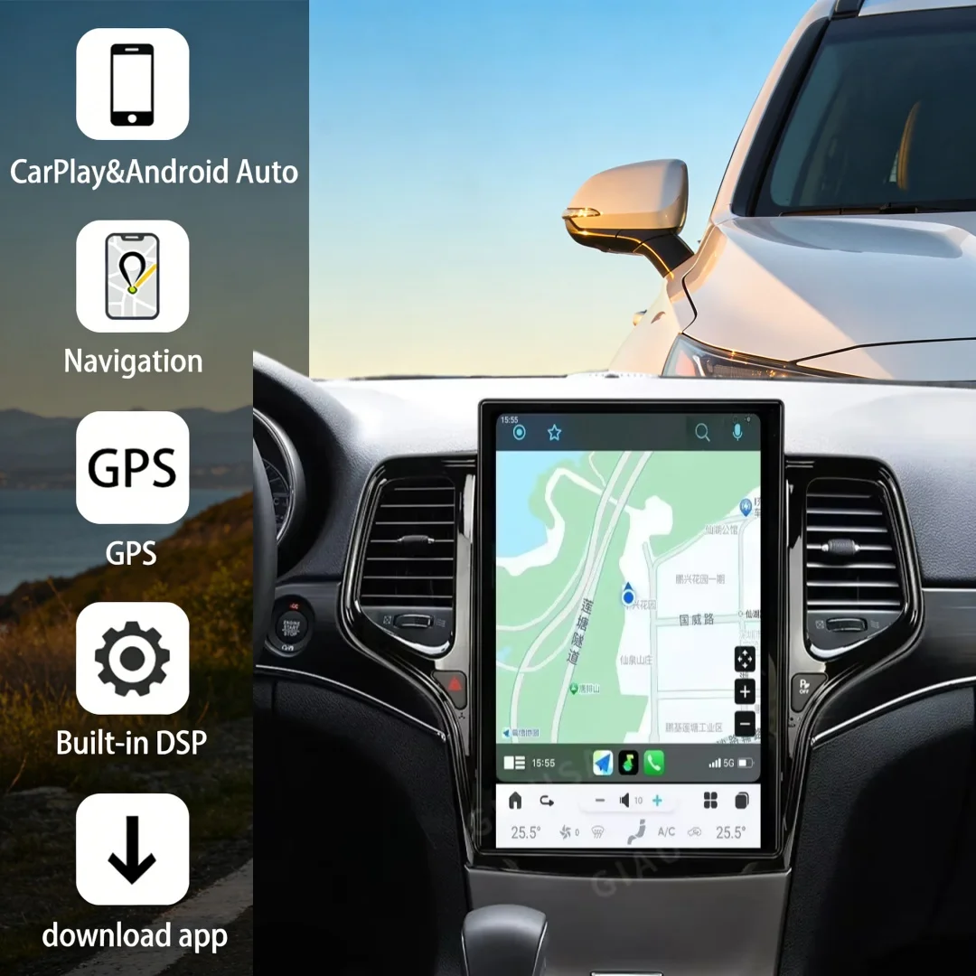

14.4-дюймовый экран Android для Jeep Grand Cherokee 2011-2022, автомобильная мультимедийная система с GPS-навигацией, стерео-магнитола, процессор Qualcomm