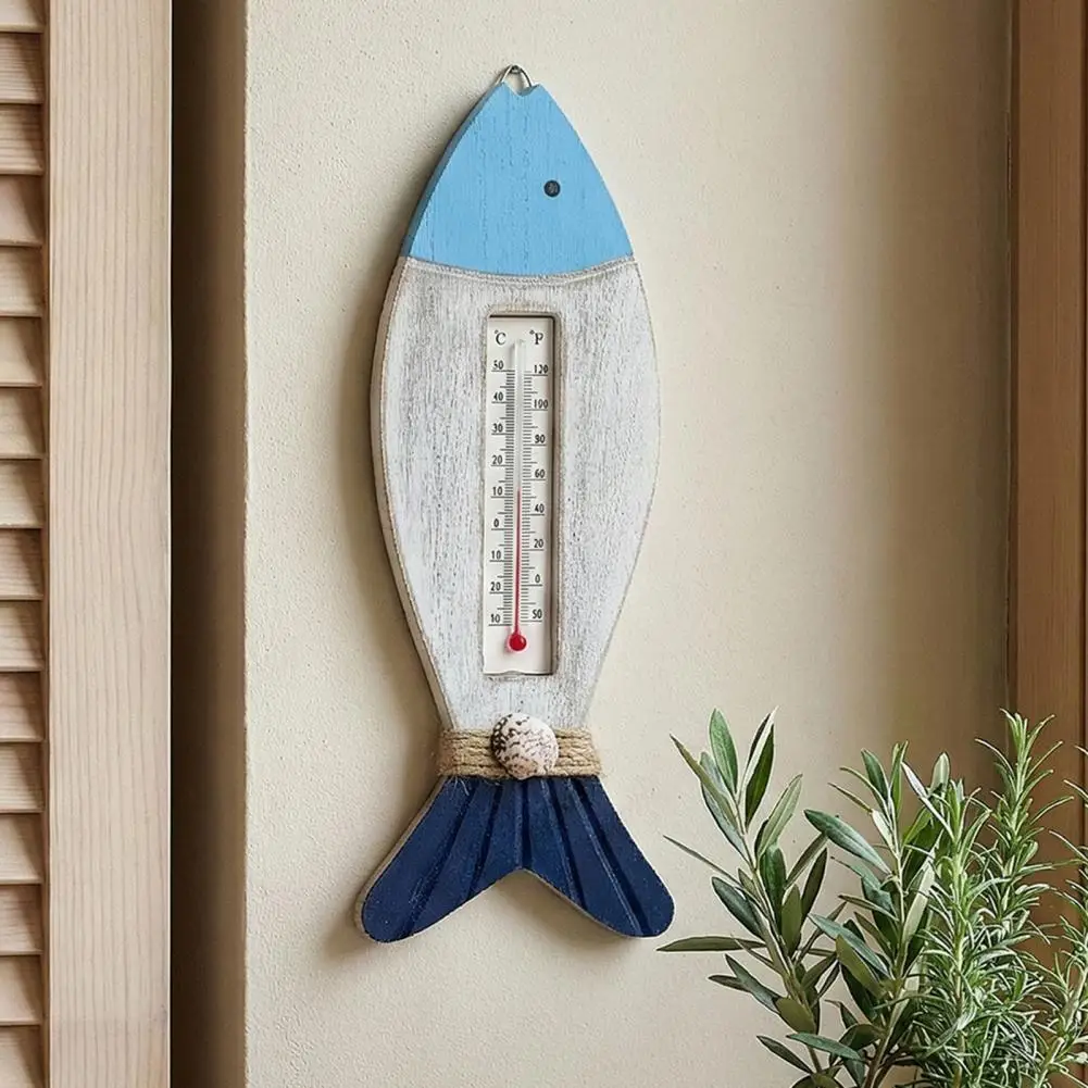 

Vintage Wooden Coastal Wall Thermometer Nautical Fish/Lighthouse/Sailboat/Cabin Shaped Temperature Gauge Bedroom Decor Wall Art
