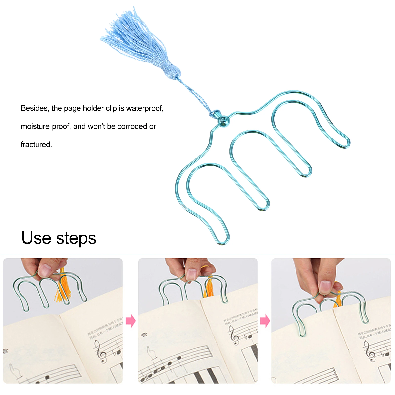 

2pcs Metal Music Book Clip Sheet Music Holder With Tassel Pendants Strong Clamping Wind Resistant Page Holder For Piano Scores