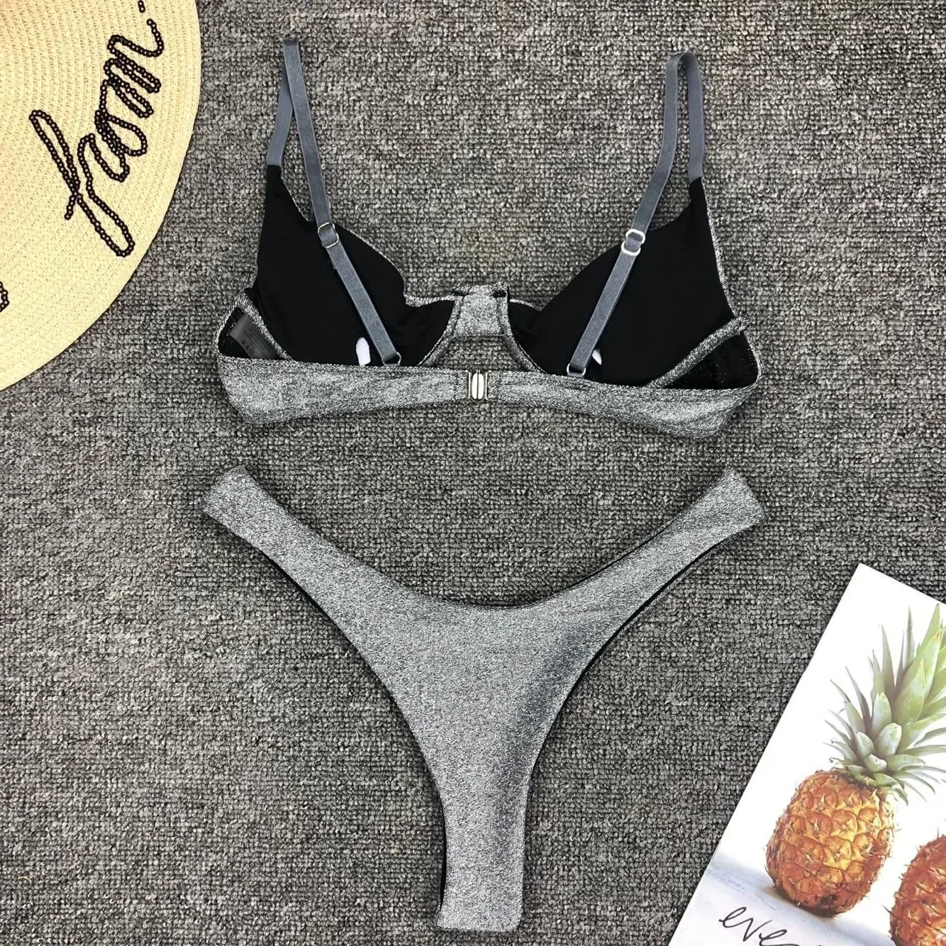 Sexy Silver Glitter Bikini 2022 Swimwear Women Push Up Cut Out Underwire Thong Swimsuit Summer Brazilian Bathing Suit Biquini