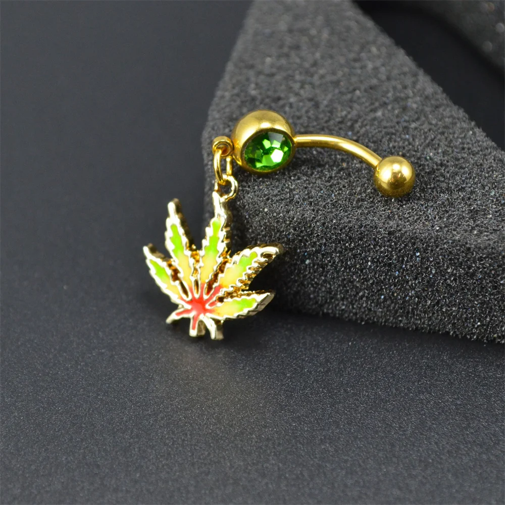 1pcs Maple Leaves Belly Button Ring Stainless Steel Leaf Belly Button Ring Navel Ring Body Piercing Jewelry for Women Gifts