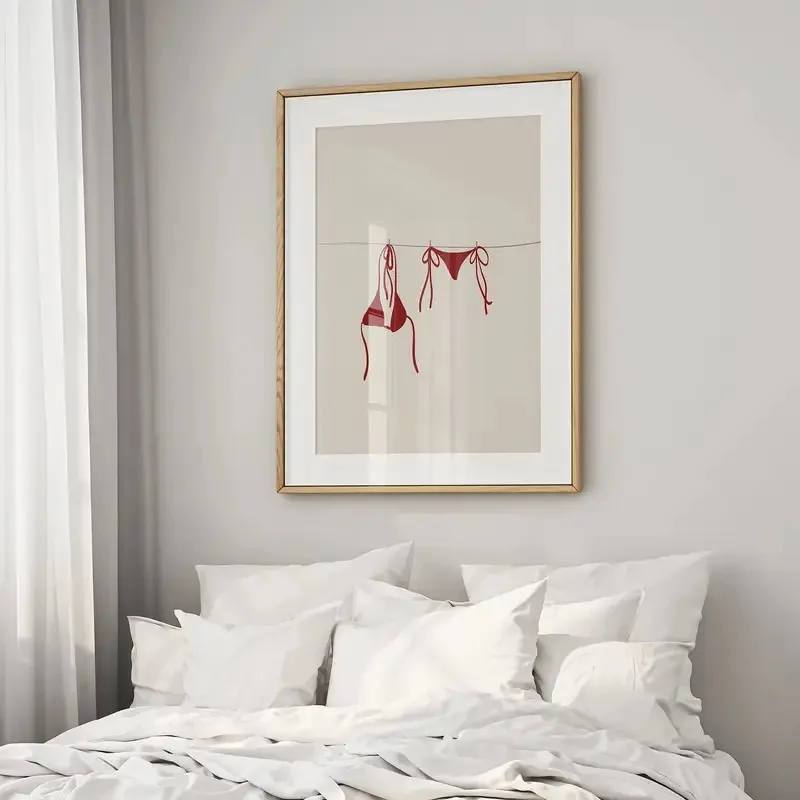 Abstract Red Bikini Beach Canvas Poster Summer Beach Theme Wall Art Prints For Modern Living Room Bedroom Home Decor Gift