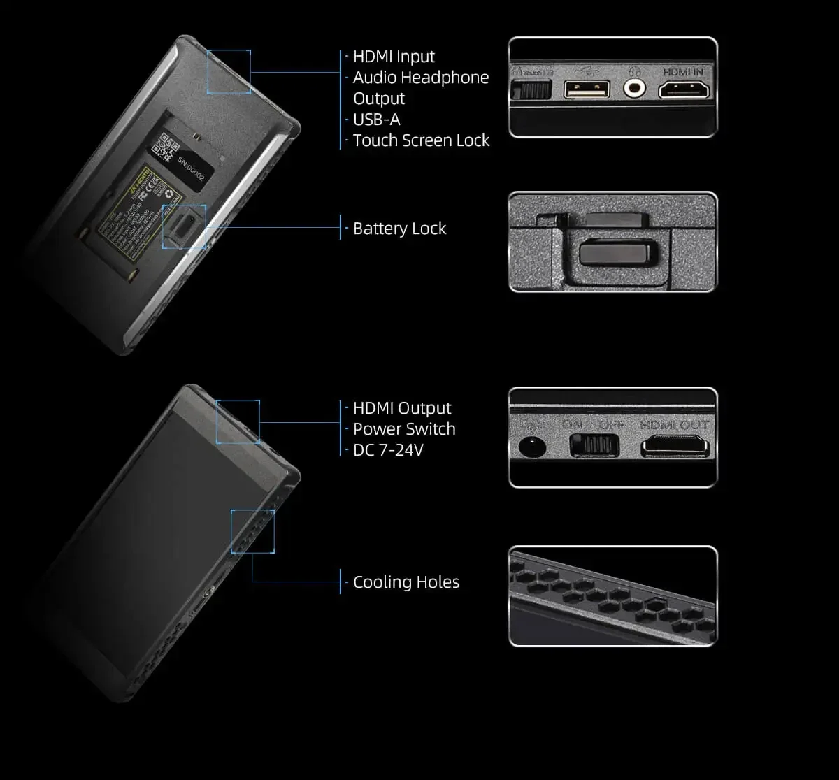Portkeys PT6 5.2 بوصة 4K HDMI 3D LUT مخرج IPS شاشة تعمل باللمس كاميرا مراقبة ميدانية لكاميرا DSLR