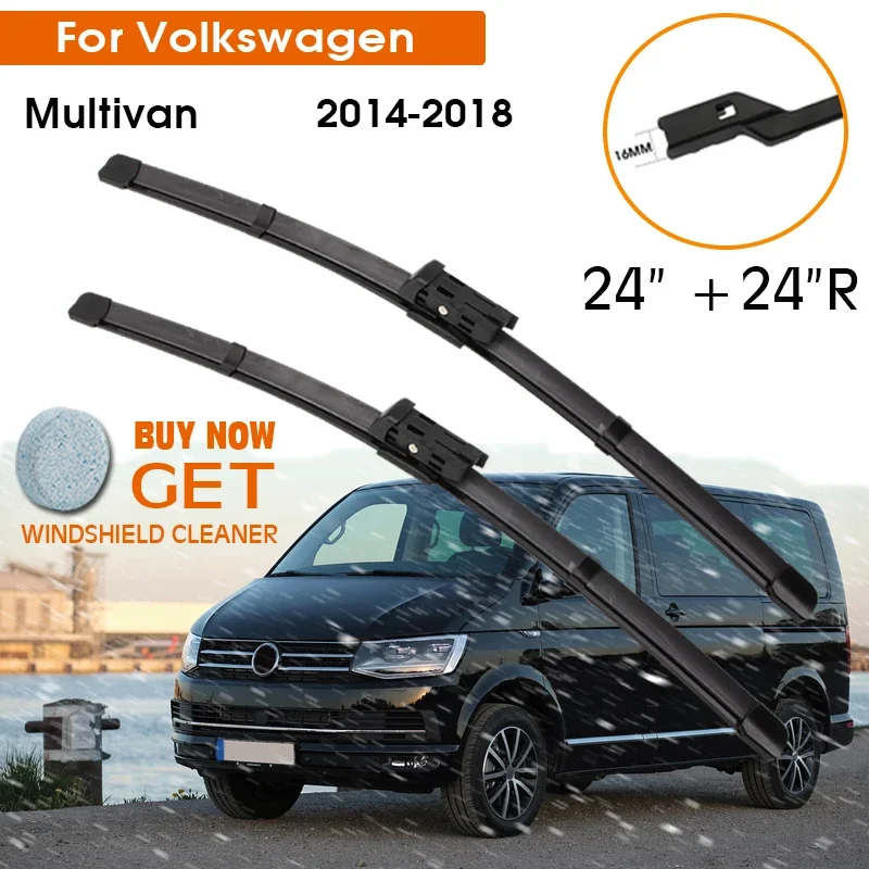 

Щетки стеклоочистителя для Volkswagen Multivan 2014-2018, резиновые силиконовые сменные лопасти для лобового стекла, передние, 24+24 дюйма, аксессуары