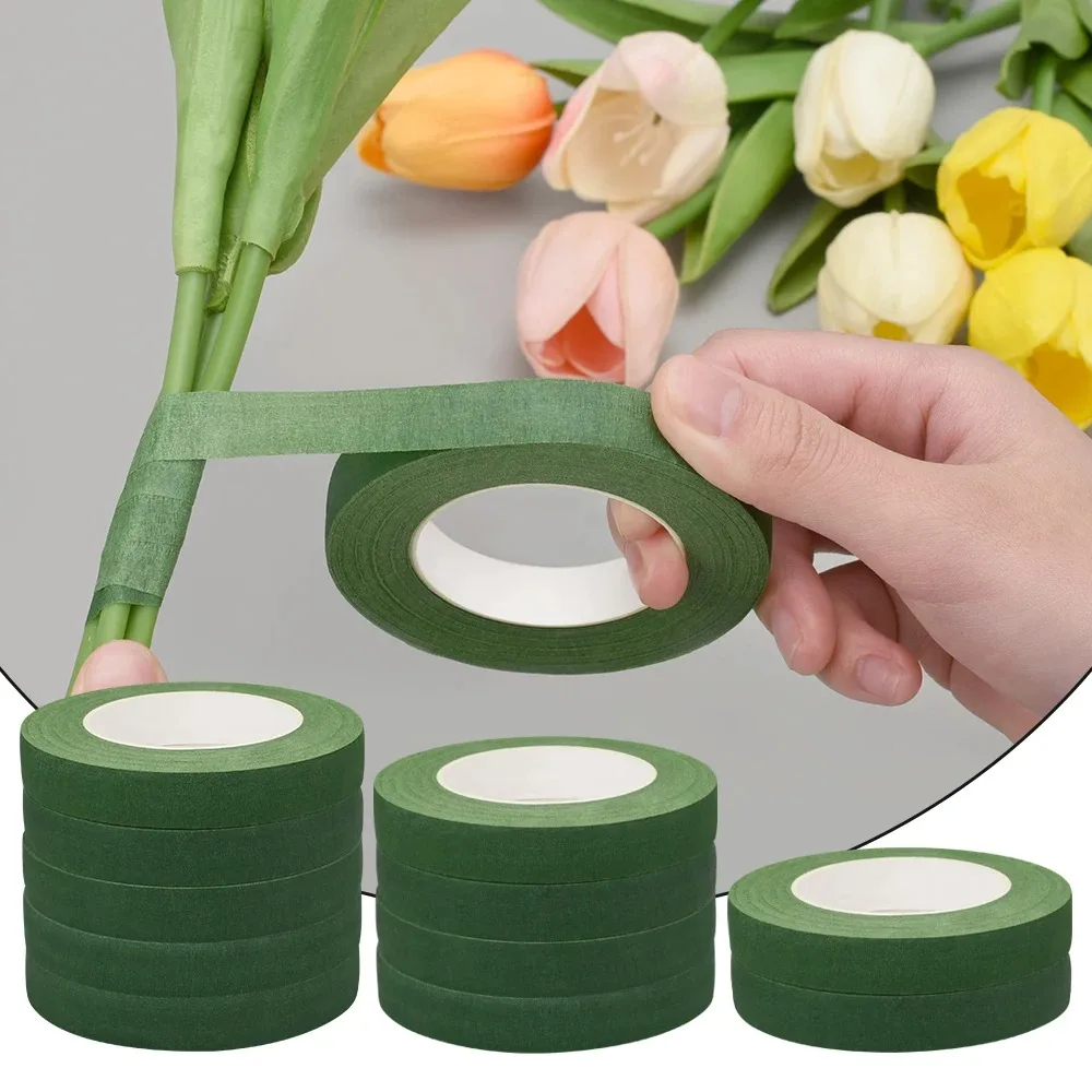 Floral Tape for Bouquet Wrapping, Green Paper Adhesive, for Artificial Flowers and Plant Stems, DIY Crafting and Arranging