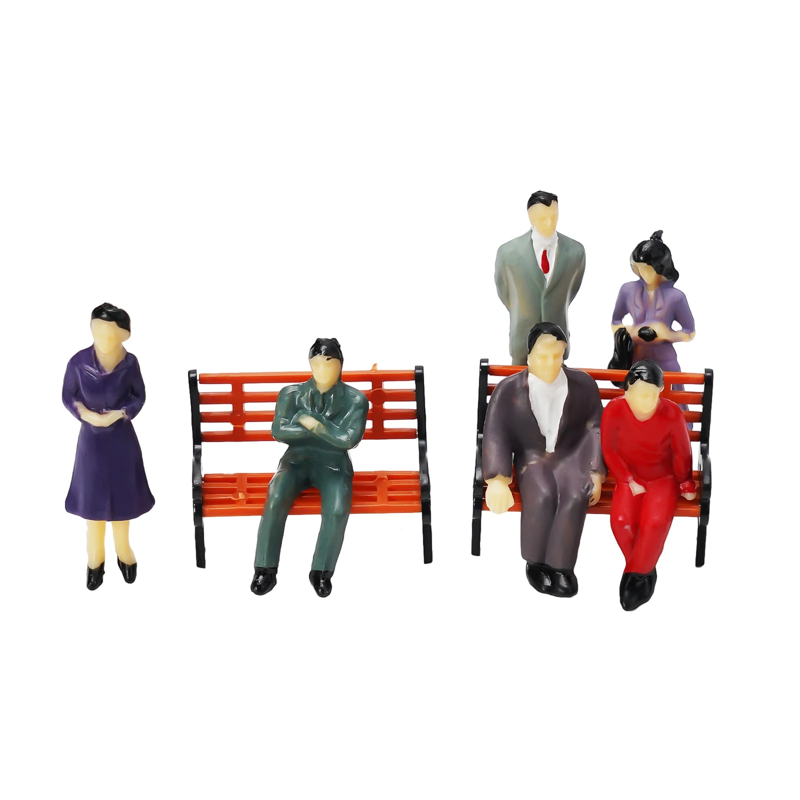 50pcs HO Scale 1:75 Standing Seated Passenger People Painted Figures Model With Bench Chair Park Layout Plastic Craft Home Decor