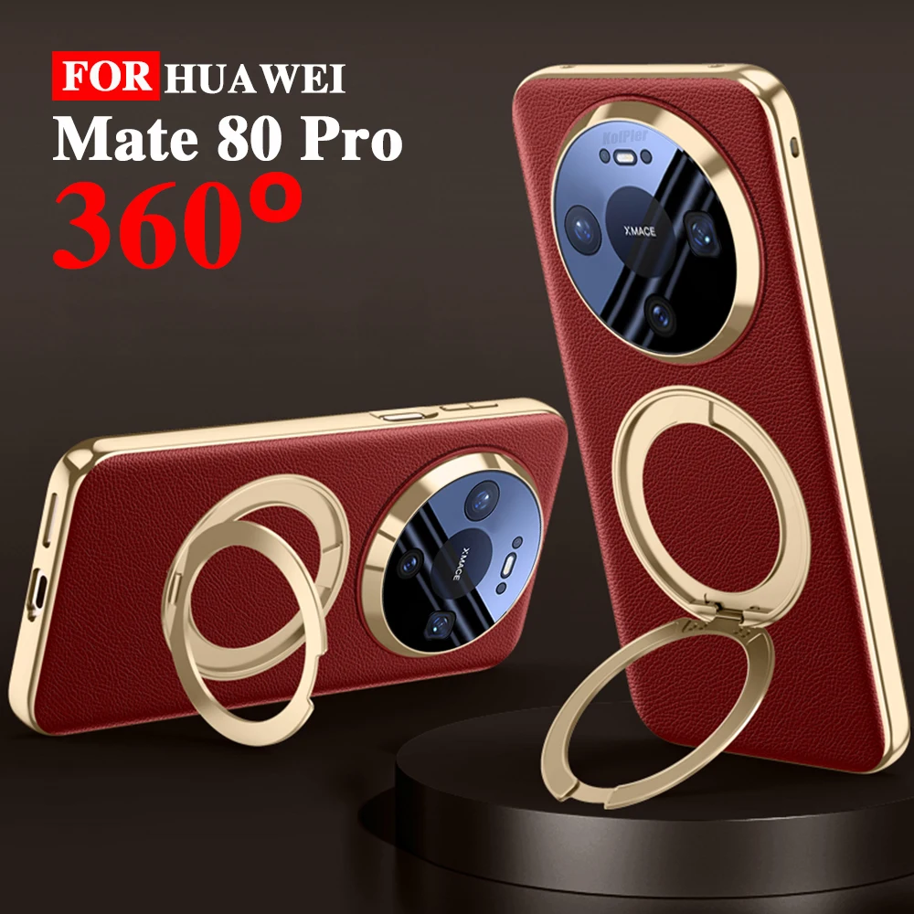 

Leather Case For HUAWEI Mate 80 Pro Mate80 2026 Stand Strong Magnetic Skin-friendly Feel Protective Plating Ring Holder Cover