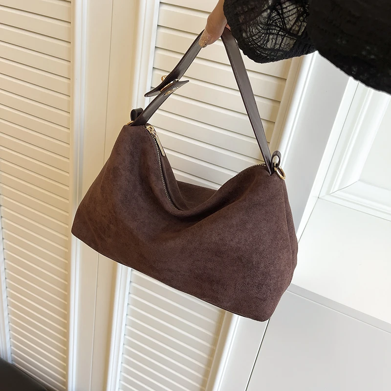 

Faux Suede Solid Color Large Capacity Casual Tote PU Winter Fashion Daily Leisure Commuting Durable Lightweight Shoulder Bags
