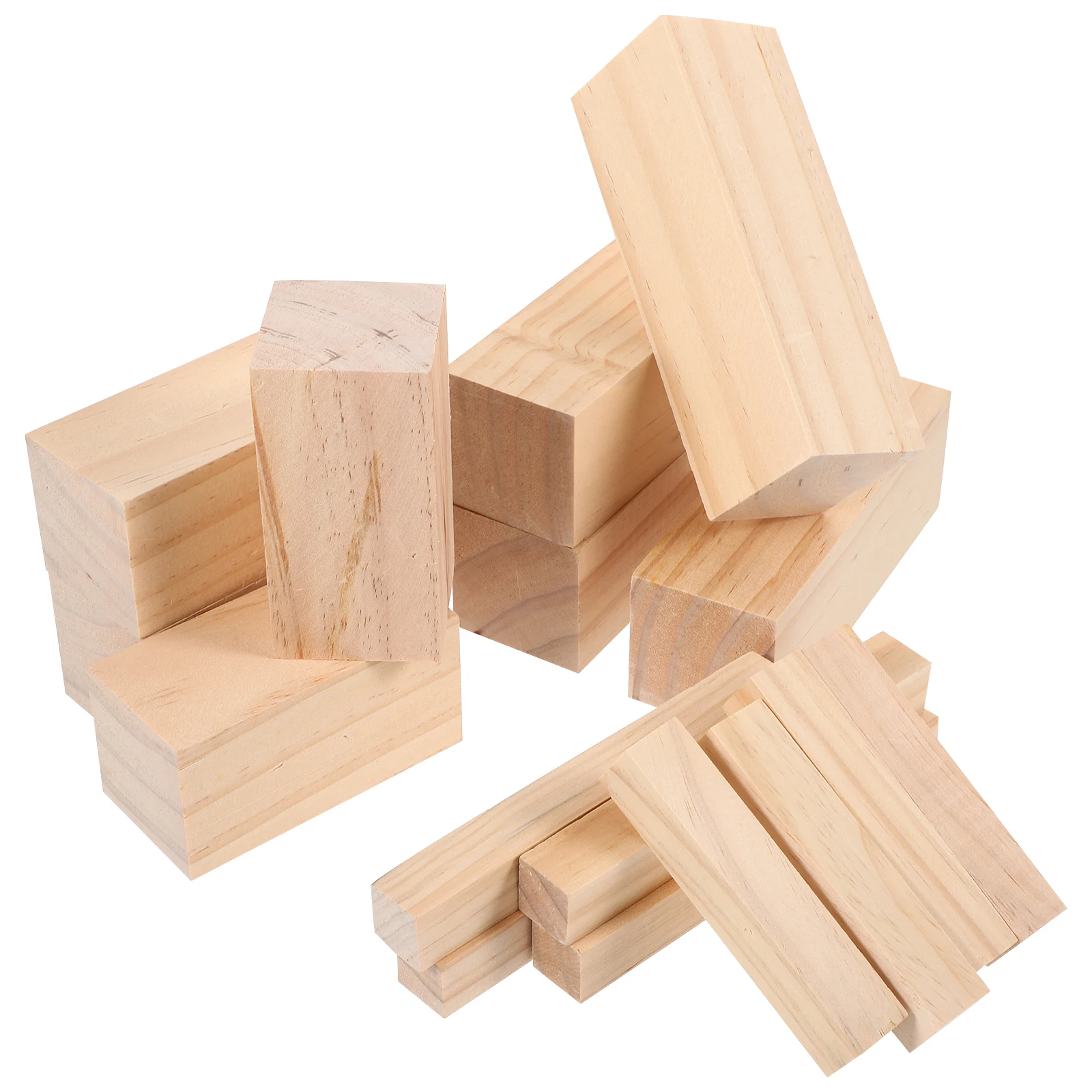 

16pcs Wooden Slats Pillars Tight Material DIY Home Furnishings Various Sizes Durable Unfinished Blocks Carving Whittling Craft