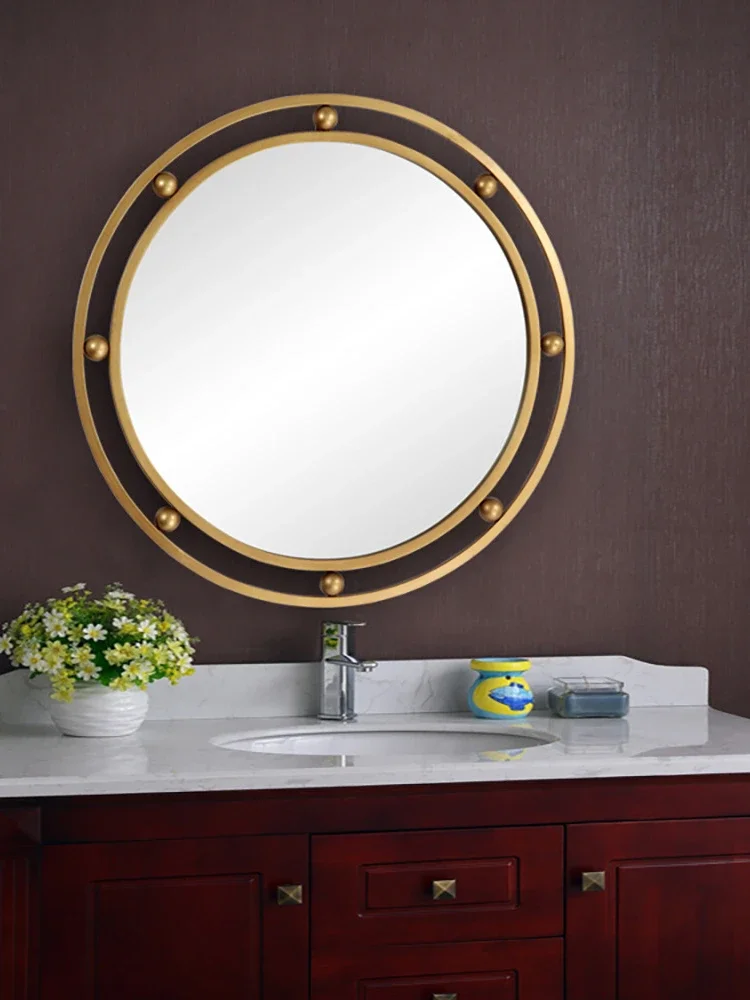 In Stock Nordic Modern Minimalist Golden round Mirror Bathroom Bathroom Mirror Wall-Mounted Dot Decorative Mirror