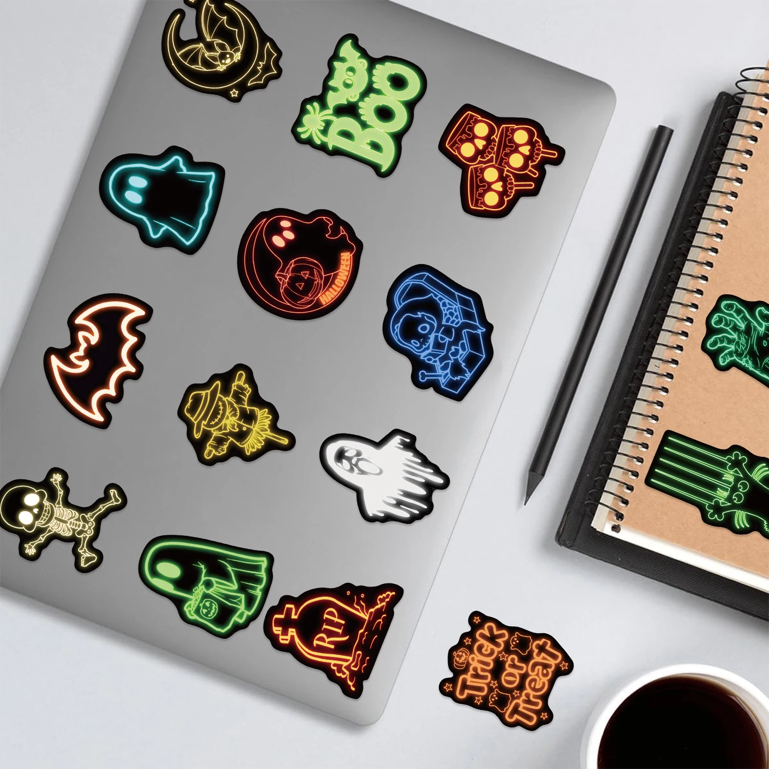 50PCS Neon Halloween Stickers Cartoon Graffiti Designs Decorate Laptops, Phones, Luggage, and Water Bottles Waterproof Stickers