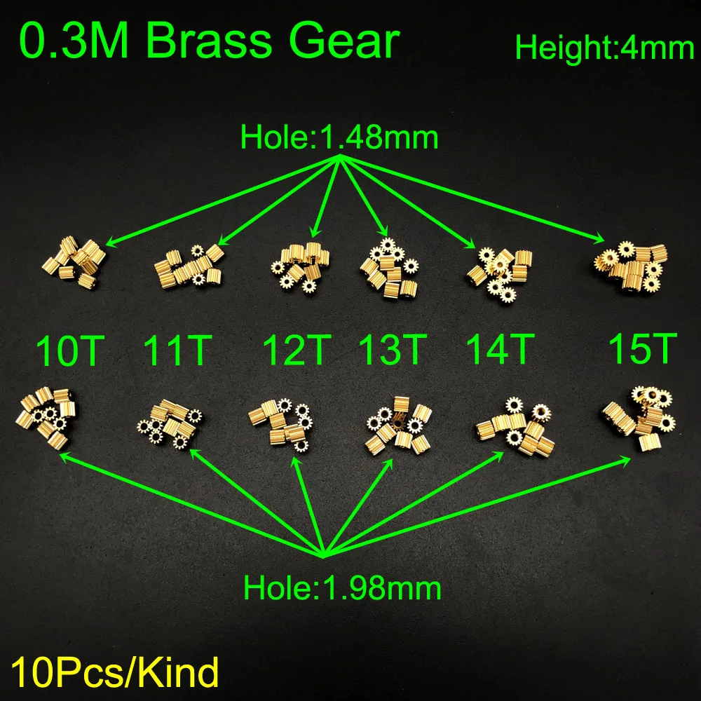 10Pc/Lot 10T 11T 12T 13T 14T 15T 0.3M Brass Gear Spur Pinion Mechanical Bore Hole Aperture 2mm 1.98mm 2A 1.5mm 1.48mm 1.5A H 4mm