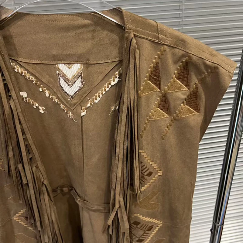 เสื้อแจ็คเก็ต KBQ แบบต่อผ้าพู่ห้อยหลวมๆ สำหรับผู้หญิง คอทรงกลม แขนกุด สไตล์ลำลอง เรียบง่าย แฟชั่นผู้หญิง สไตล์ฤดูใบไม้ร่วง