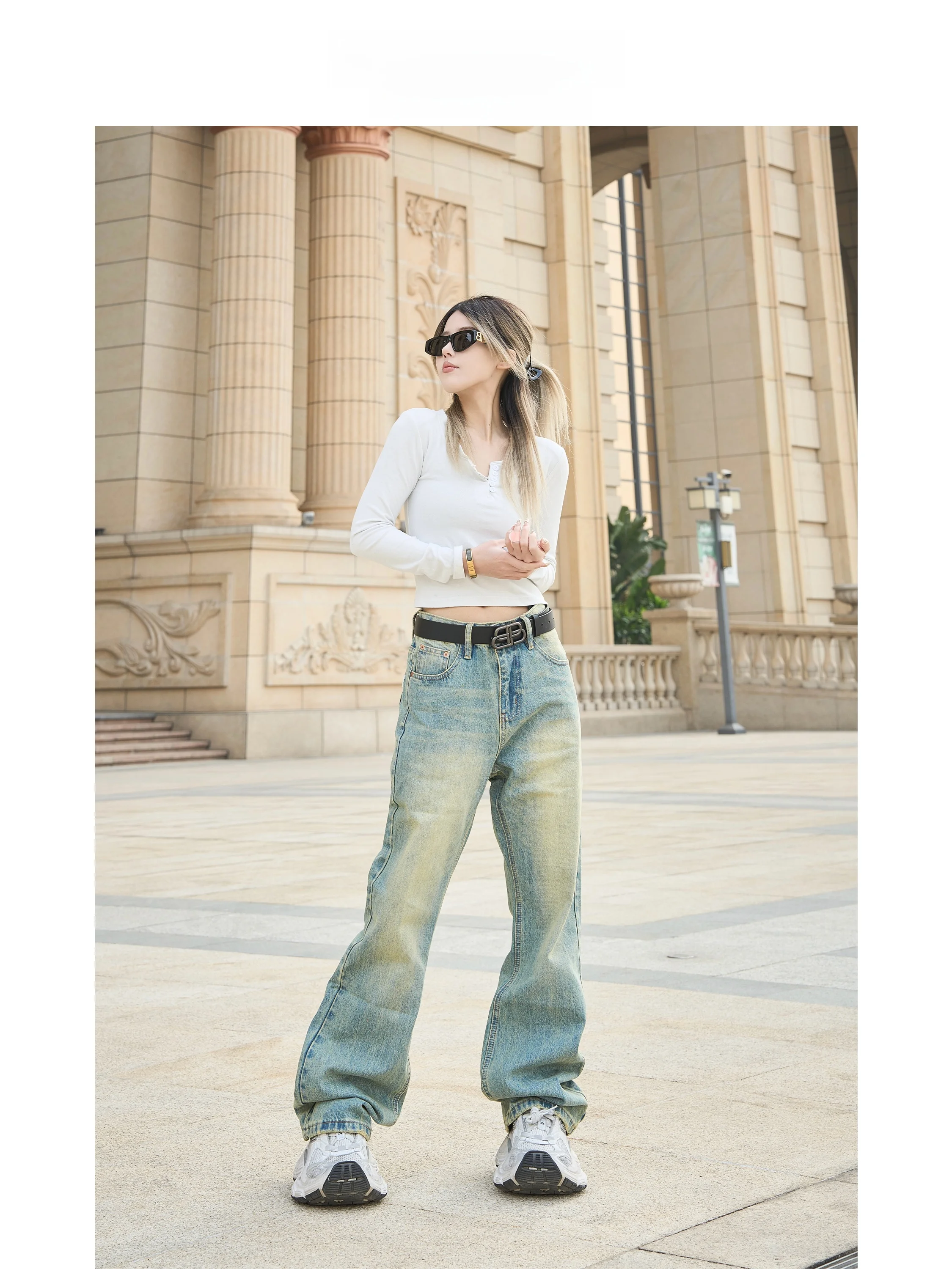 

Джинсы унисекс Paris Mud Dye Waed в винтажном американском стиле, свободные, микро-клеш, с высокой талией, модные, молодежные, длинные брюки