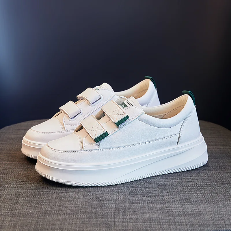 

Натуральные кожаные белые туфли на толстой подошве, весна-осень 2026, новые повседневные спортивные женские кеды на плоской подошве