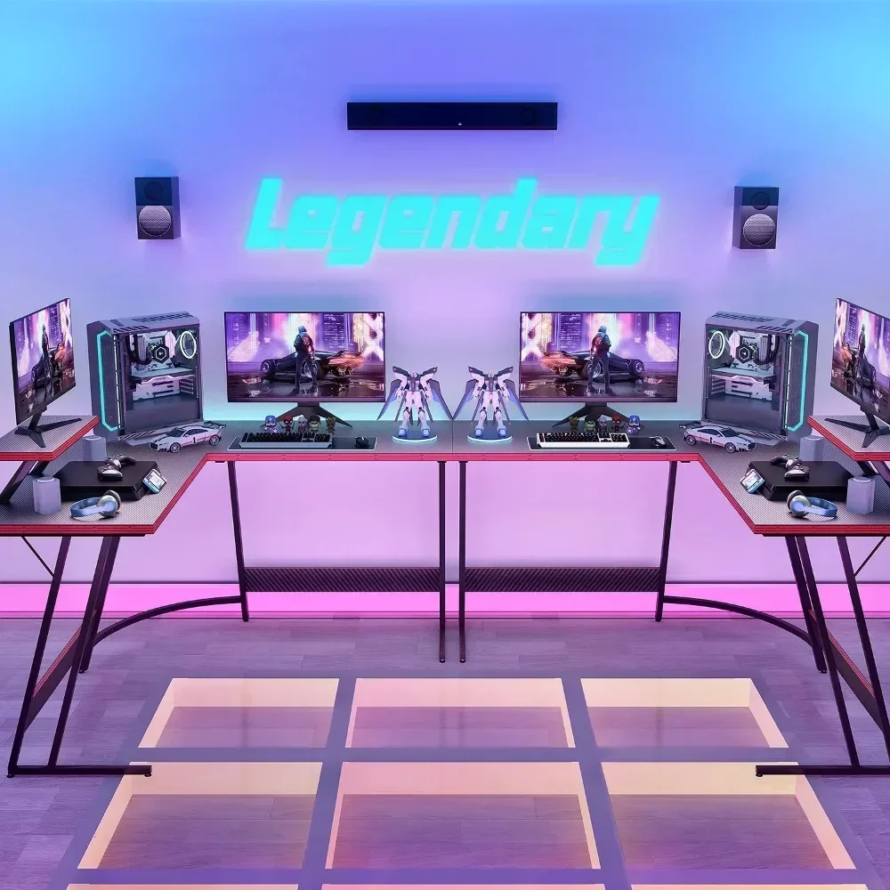 51 Inch L-Shaped Gaming Desk Computer Corner Desk PC Gaming Desk Table with Large Monitor Riser Stand,Black/Pink/Blue/Brown